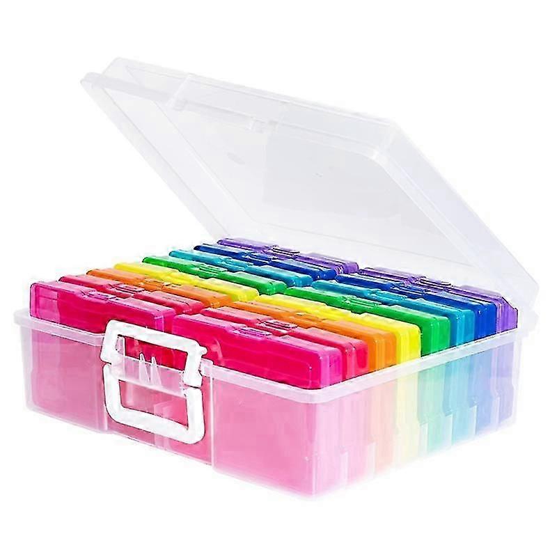 Transparent 4 X 6 Inch Photo Cases and Clear Craft Keeper with Handle - 16 Inner Cases Plastic Storage Container Box