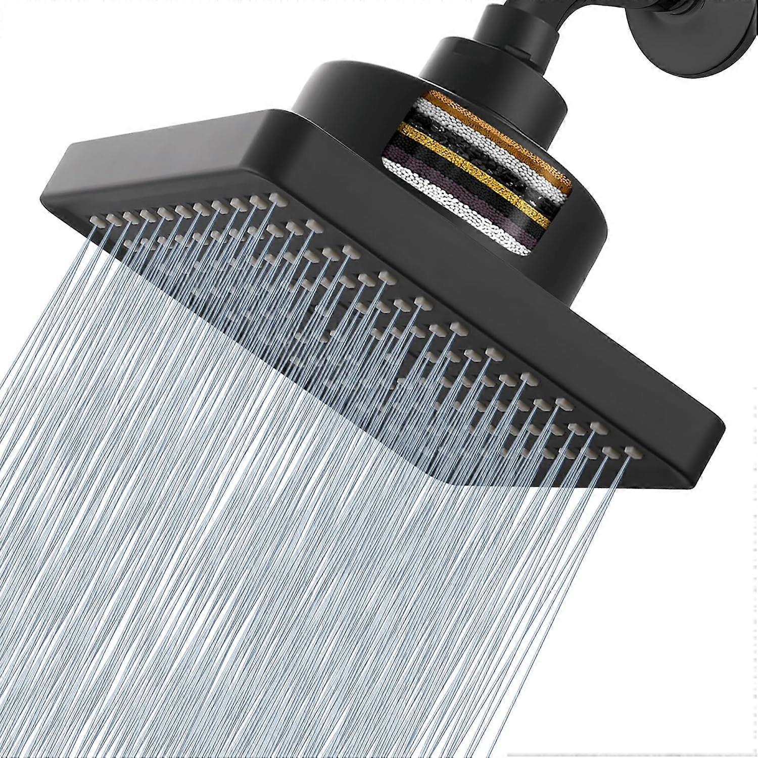 High Pressure Square Matte Black Shower Head Improves Hair Skin and Problems Removes Chlorine and Harmful Substances 6"