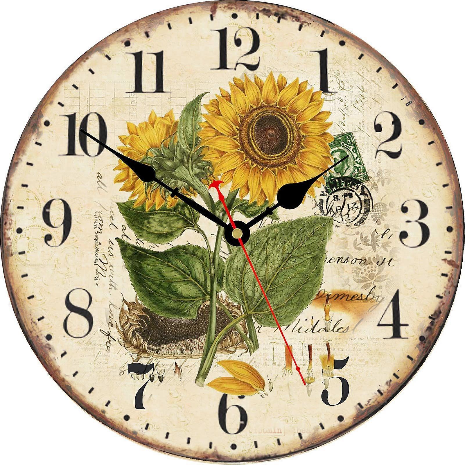 20 cm Summer Sunflower Wall Clock, Retro Rustic Flowers Battery Operated Clock