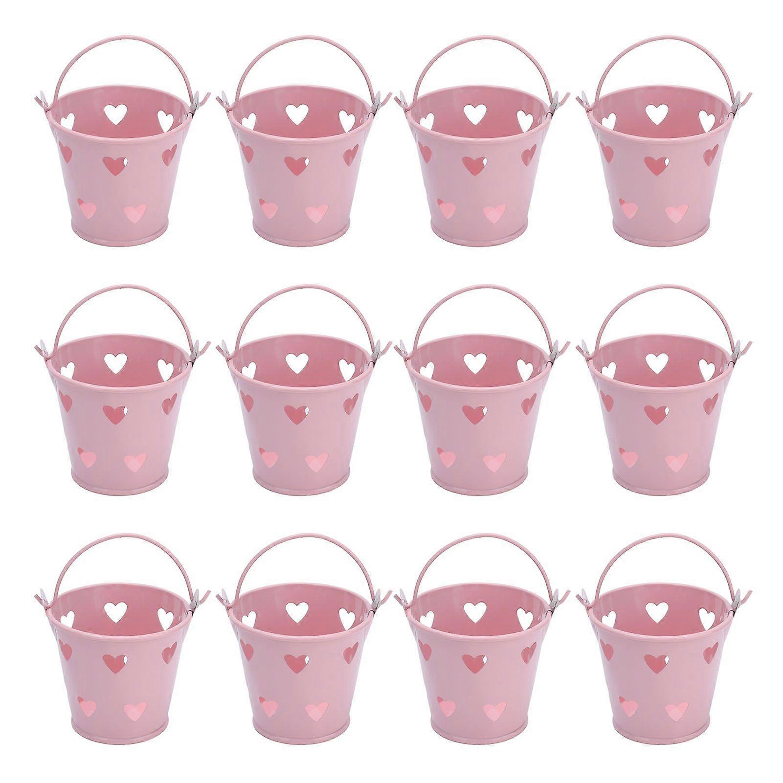12pcs Mini Metal Bucket Heart Shaped with Handle