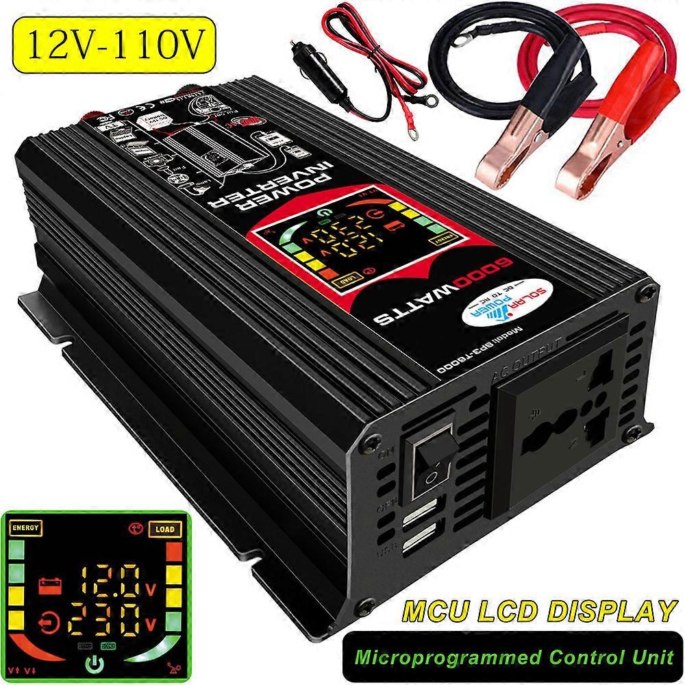 6000W 12V to 110v/120v Ultrasonic Inverter High Power Electric Fishing Machine Dual USB Voltage Display Durable for Home