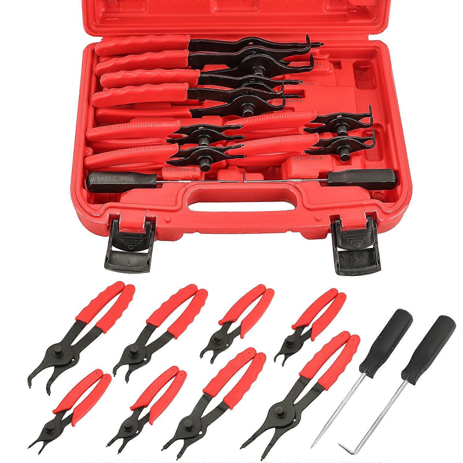 11pcs Snap Ring Plier Set with Straight and Bent Pliers, Long Reach Tools for .038in - .09in Retaining Clips and Circlips