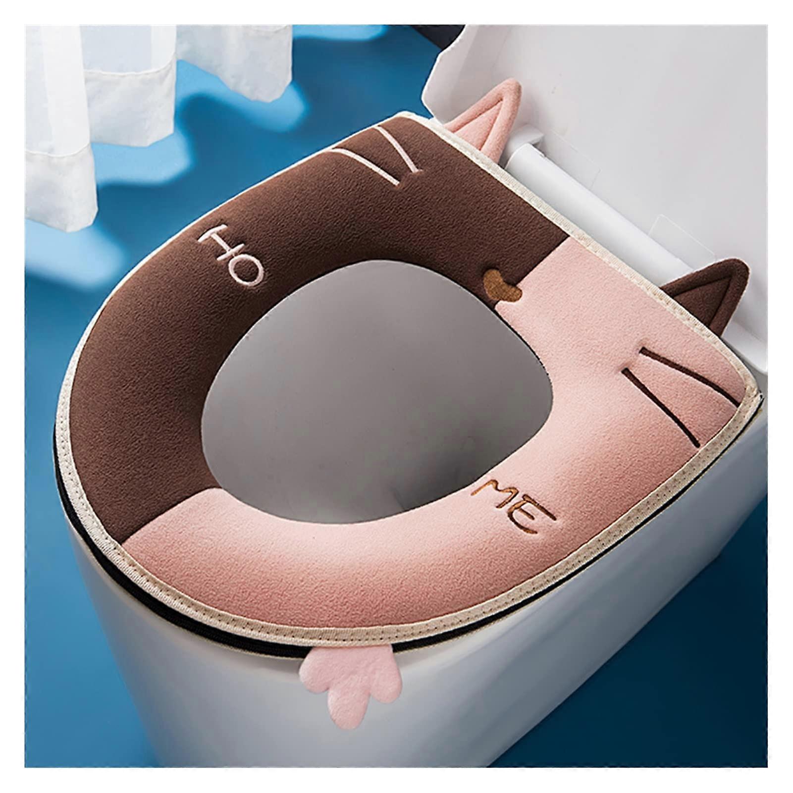 Cat Toilet Seat Cover With Handle Thickened Cushion Coffee Color Fits Most Toilet Seats