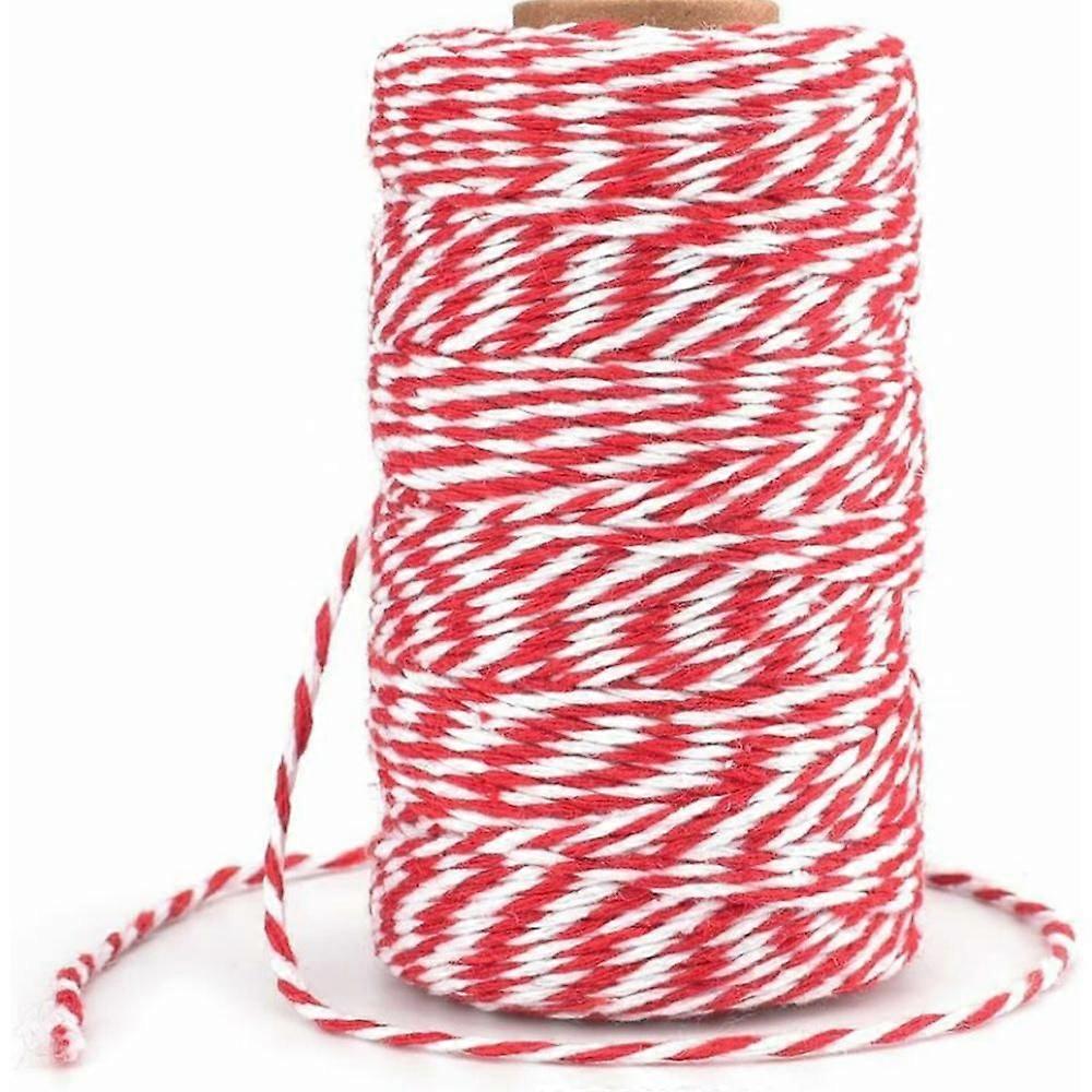 100M TwineRedand White Red Christmas String Red Christmas Twine Durable Cotton Twine for Baking, Butchers, Crafts, Christmas Gift Wrapping