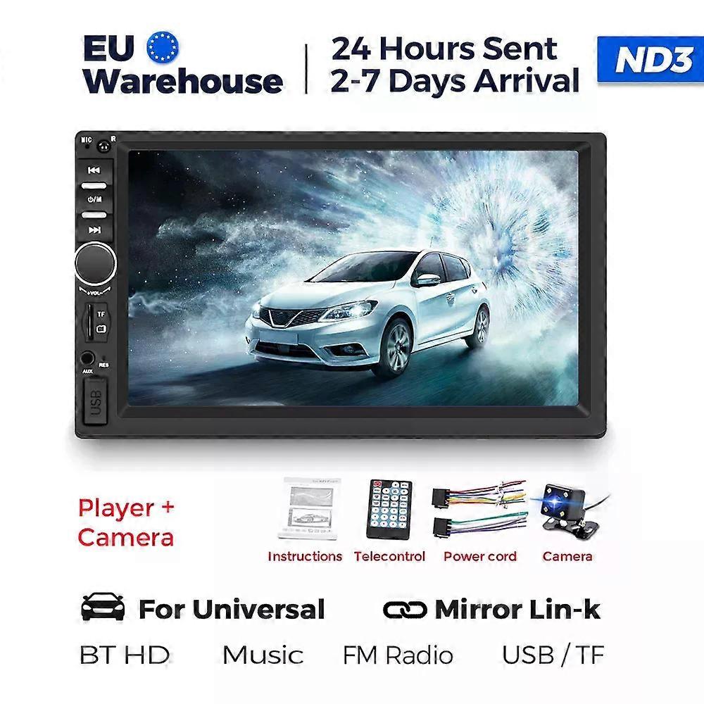 Universal Double Din Car Multimedia Player Radio 7inch Touch Screen Stereo Mirror Link/AUX input/BT/SWC/FM/USB/TF Card/RCA/1080P