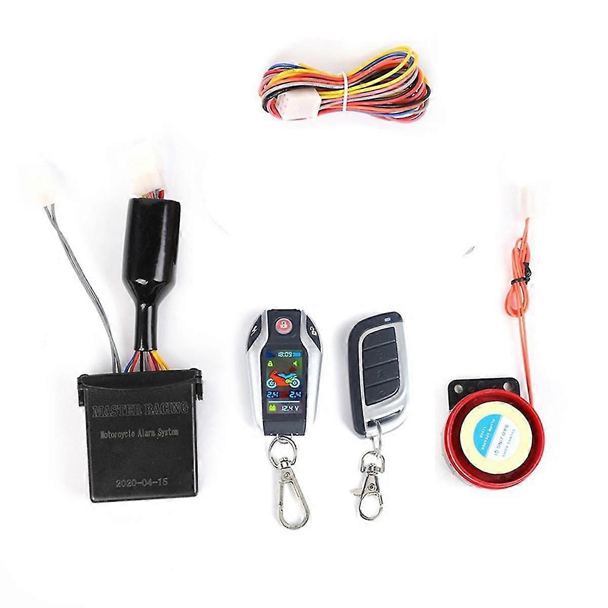 LCD Motorcycle Alarm Auto Lock/Unlock Security System Two Anti-Theft Alarms Keyless Engine Start, W