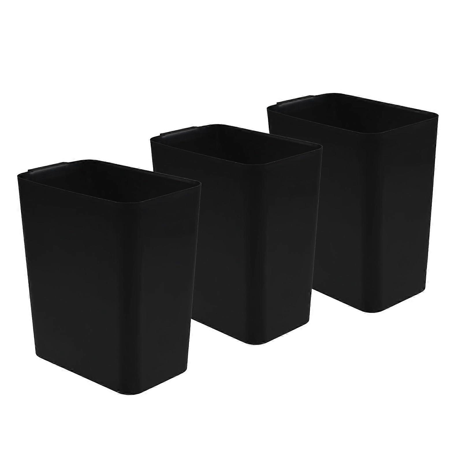 3-Pack 4.5 Gallon Black Plastic Open Top Garbage Can for Bathroom Kitchen Office Home Use