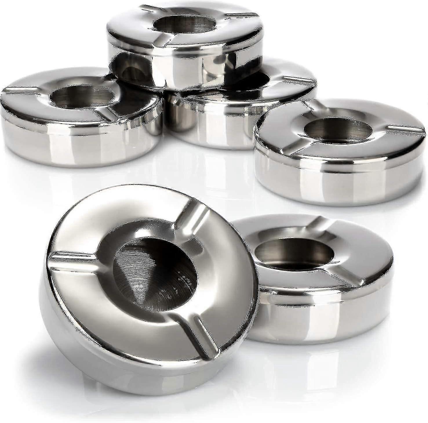 2024 6x ステンレス製灰皿 - フライアッシュから保護するための取り外し可能な蓋付き風灰皿 - 11 cm (006 個 - ステンレス製)