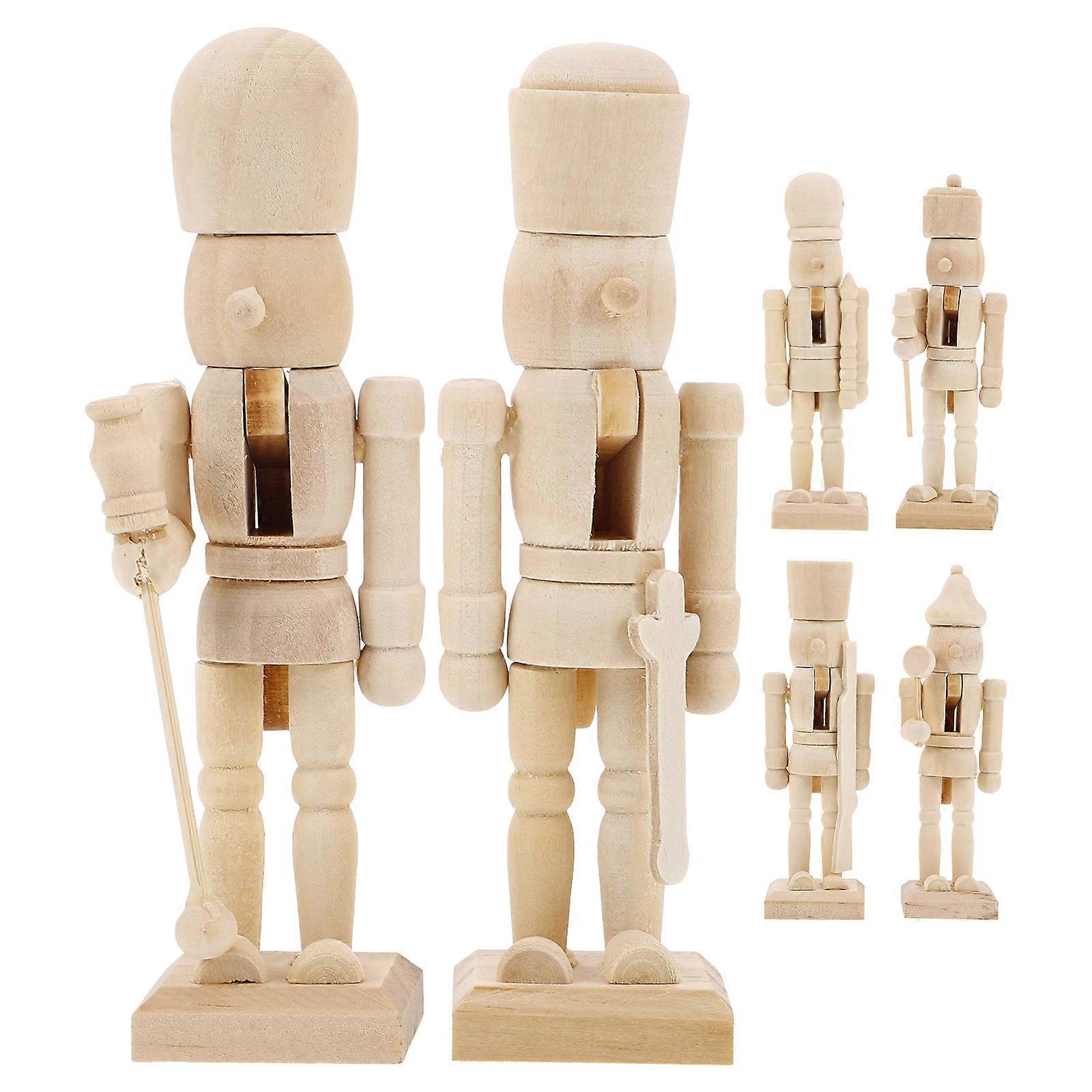 Wooden Nutcracker Blank DIY Puppets Unpainted Christmas Soldier Desktop Decoration Random Style 6PCS