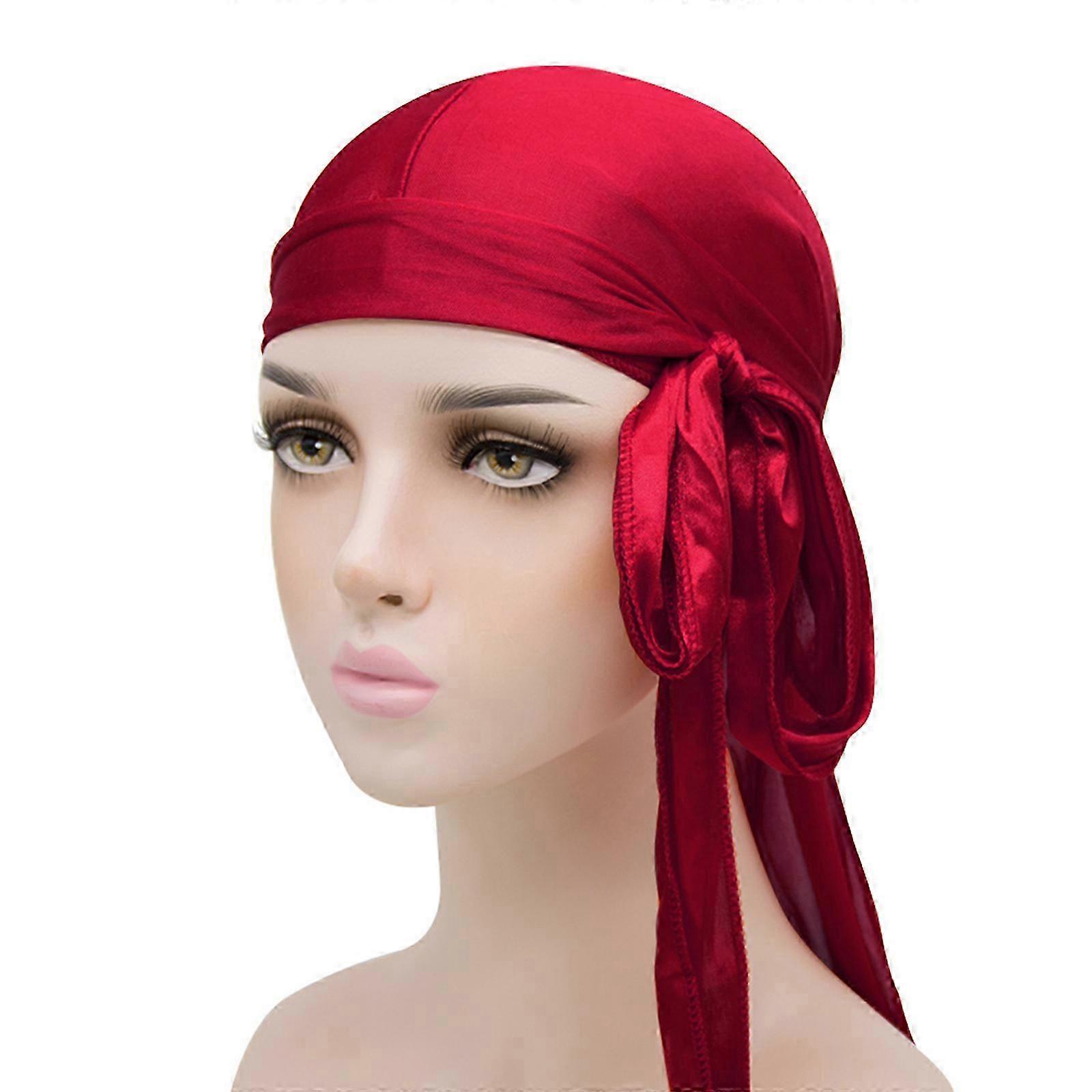 Silky Long Tail Durag for Men - 360 Waves Pack, Wine Red