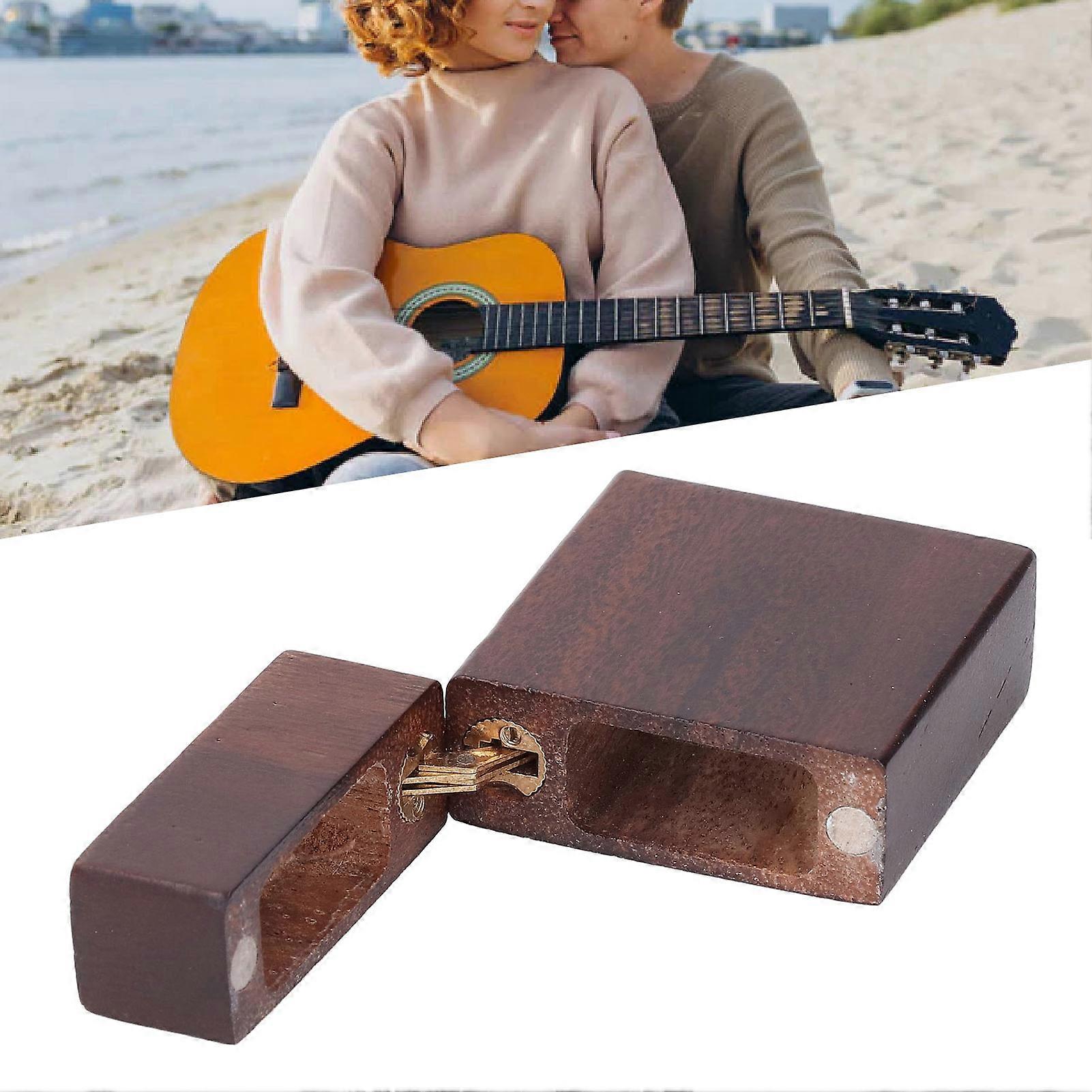 Trä Gitarr Plocket Box Svart Valnöt Trä Unik Lättare Form Smidigt Vintage Gitarr Plektrumhållare Utan Plock 