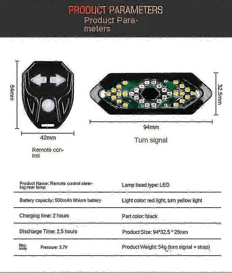 Bike Lights Bicycle Led Steering Usb Charging Wireless Remote Control Warning