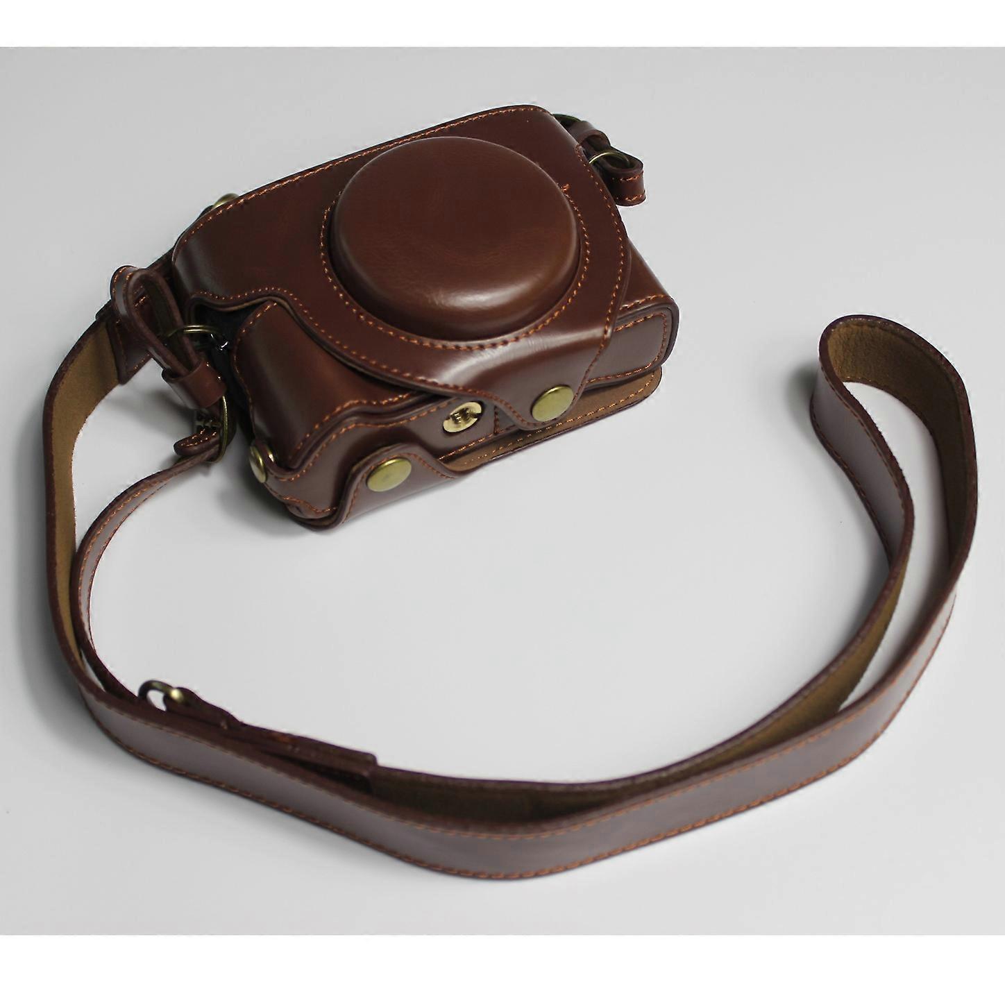 s2m PU Cuir demi-appareil photo Sac avec sangle pour Canon PowerShot p5Q G5 X Mark II - Café