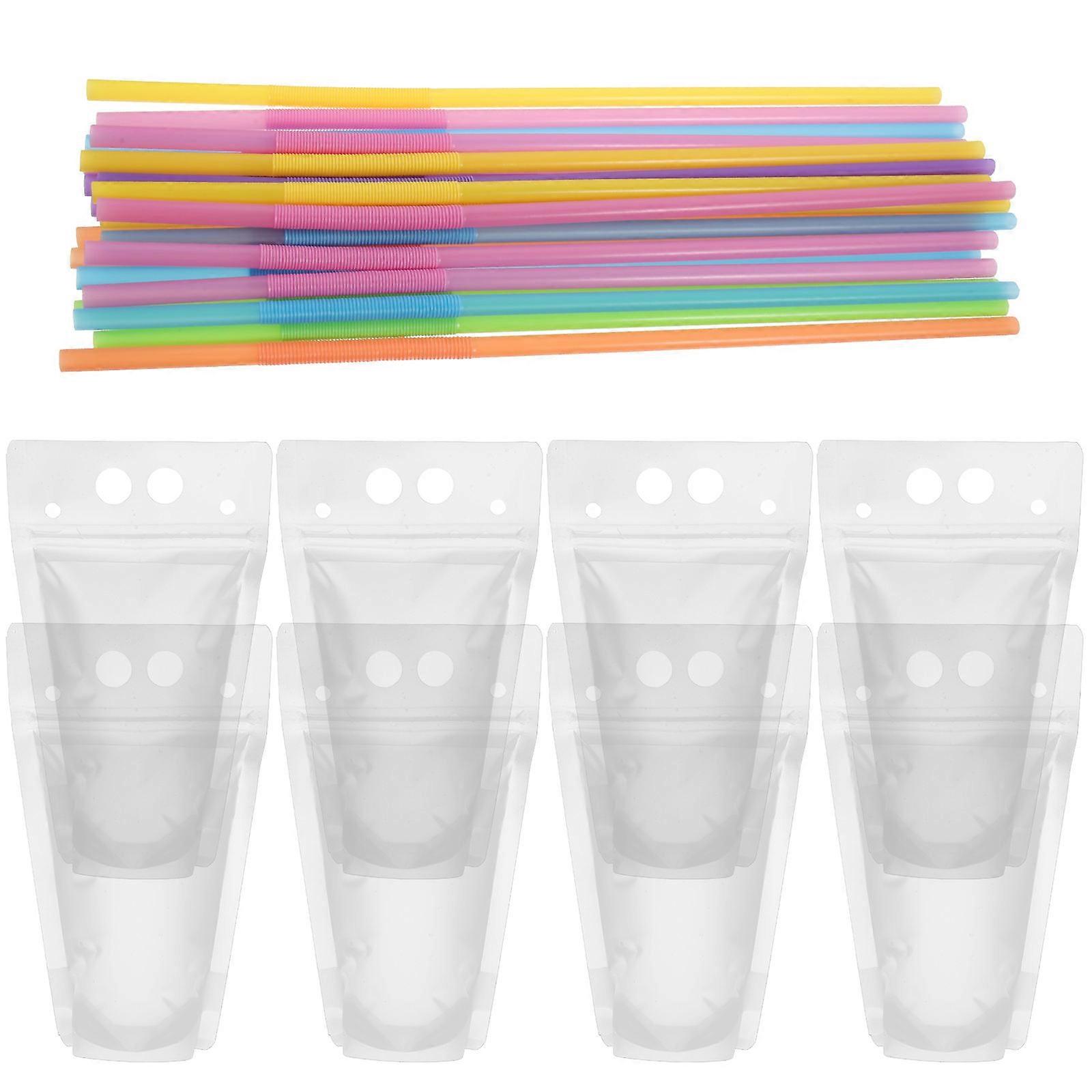 Disposable Juice Bags Pouches for Beverage Packaging with Straw 23X13cm 100Pcs