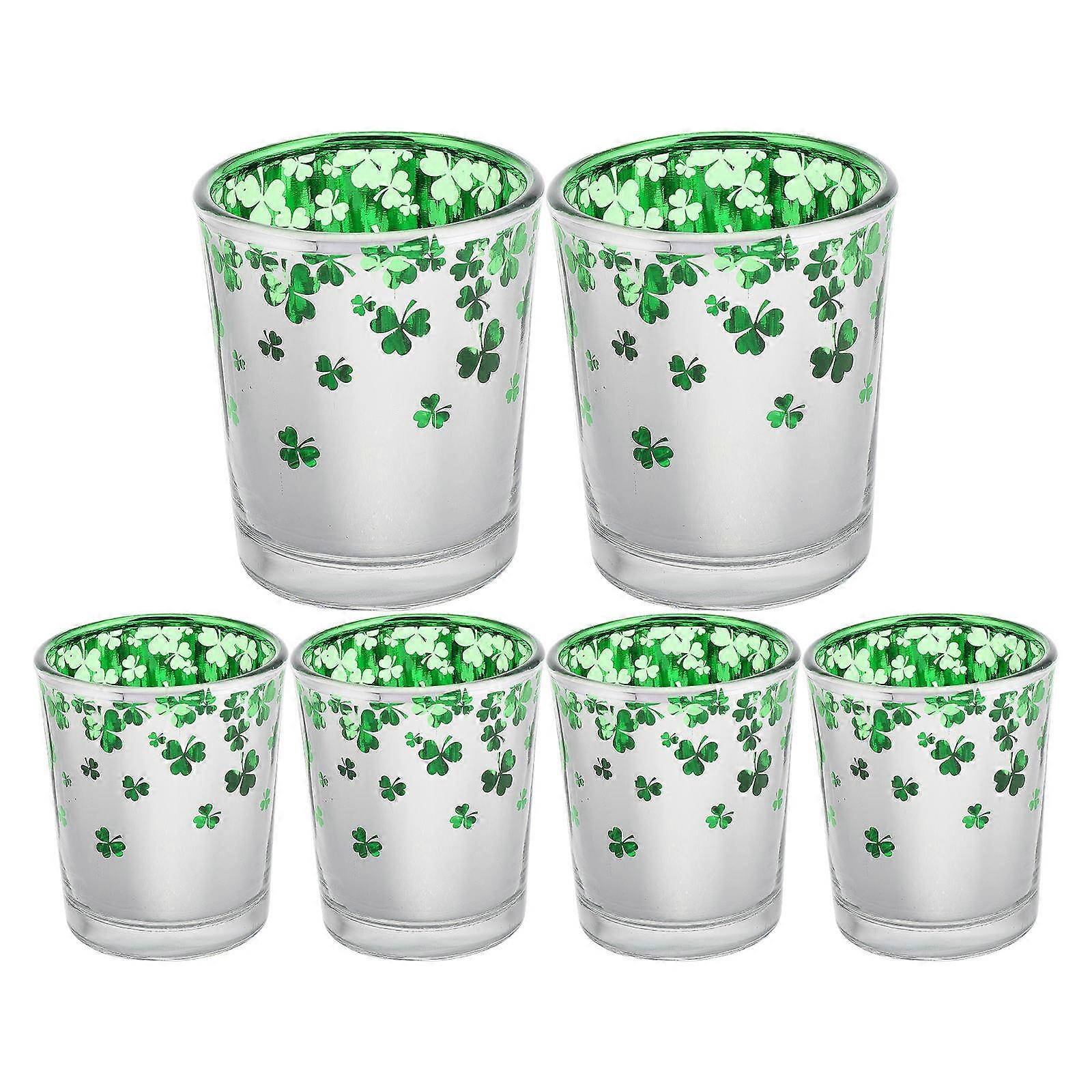 Patricks Day Glass Candle Holder Shamrock Shape Table Centerpiece 6Pcs