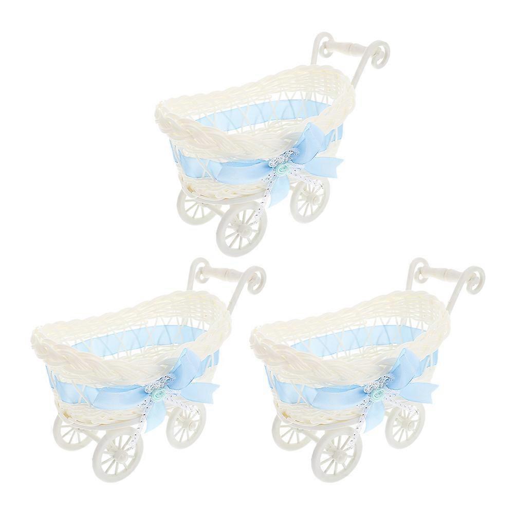 Cute Design Imitation Rattan Woven present Basket Blue Decorative Ornament Wedding Party 3Pcs