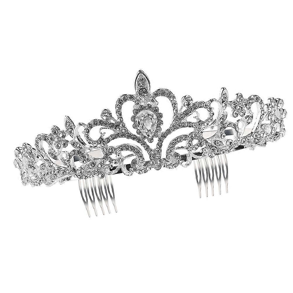 Silver Tiaras Rhinestone Bridal Headband Special Occasions Crown Shape Delicate Style 1Set