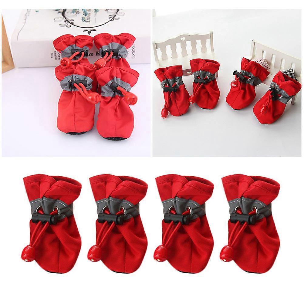 Pet Shoes Anti-slip Keep for Outdoor Wearing Red 4Pcs