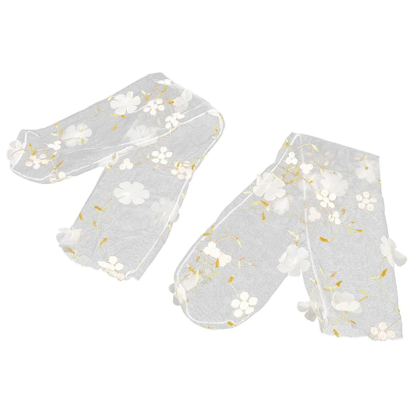Embroidered Stockings Pair Summer Gauze Socks Breathable Flower Stack 53x11x0.1cm