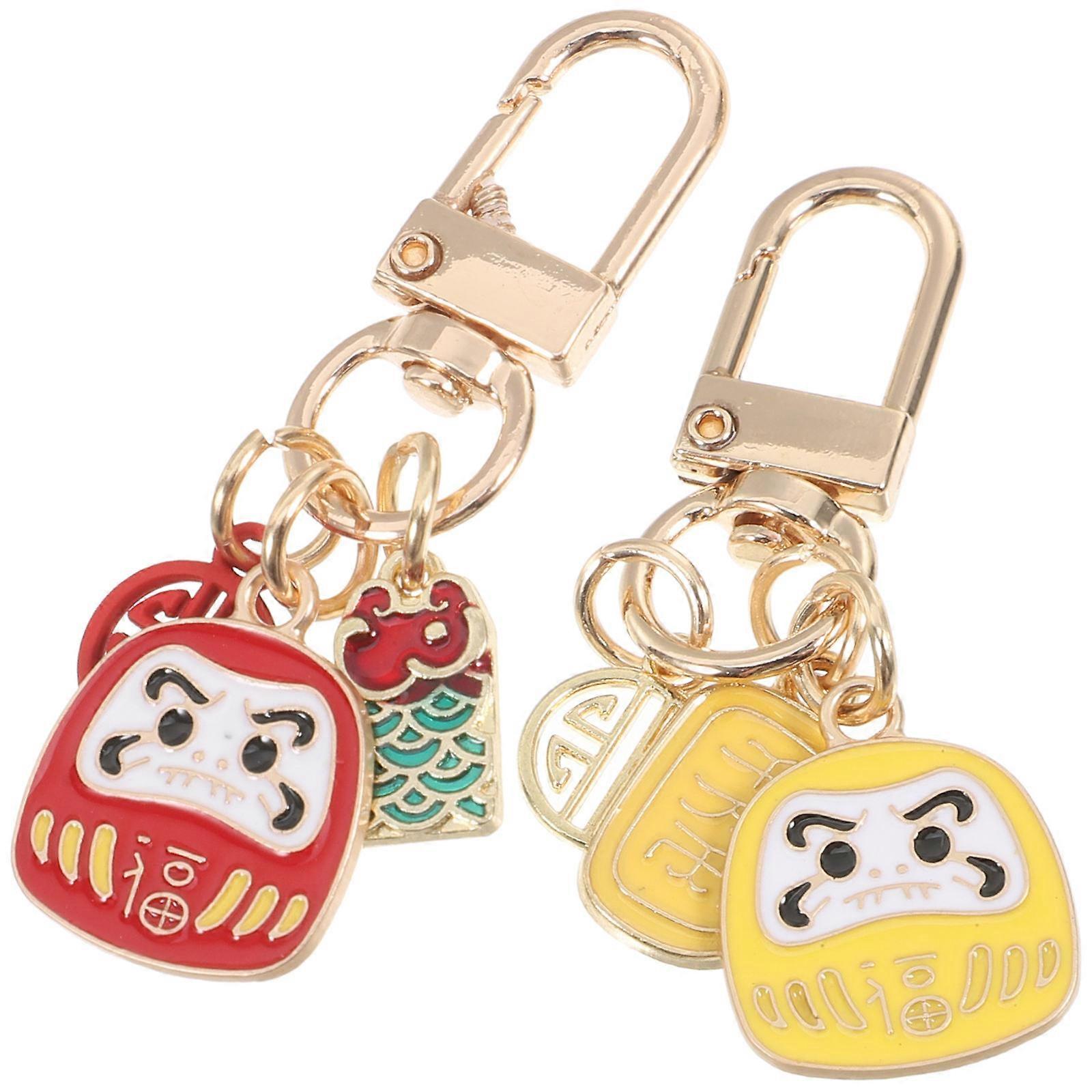 Daruma Keychain For Bags And Backpacks Cute Lucky Charms Round Zinc Alloy Good Fortune Symbol 2Pcs