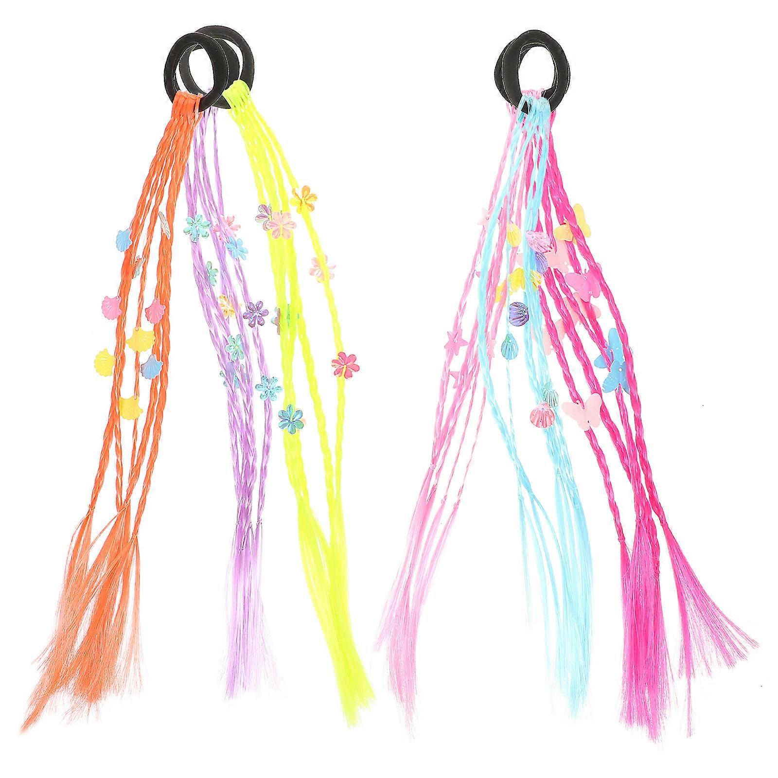 Colored Hair Extensions Braided Ponytail Girls Party Dress Up Assorted Color 6Pcs Easy to Install