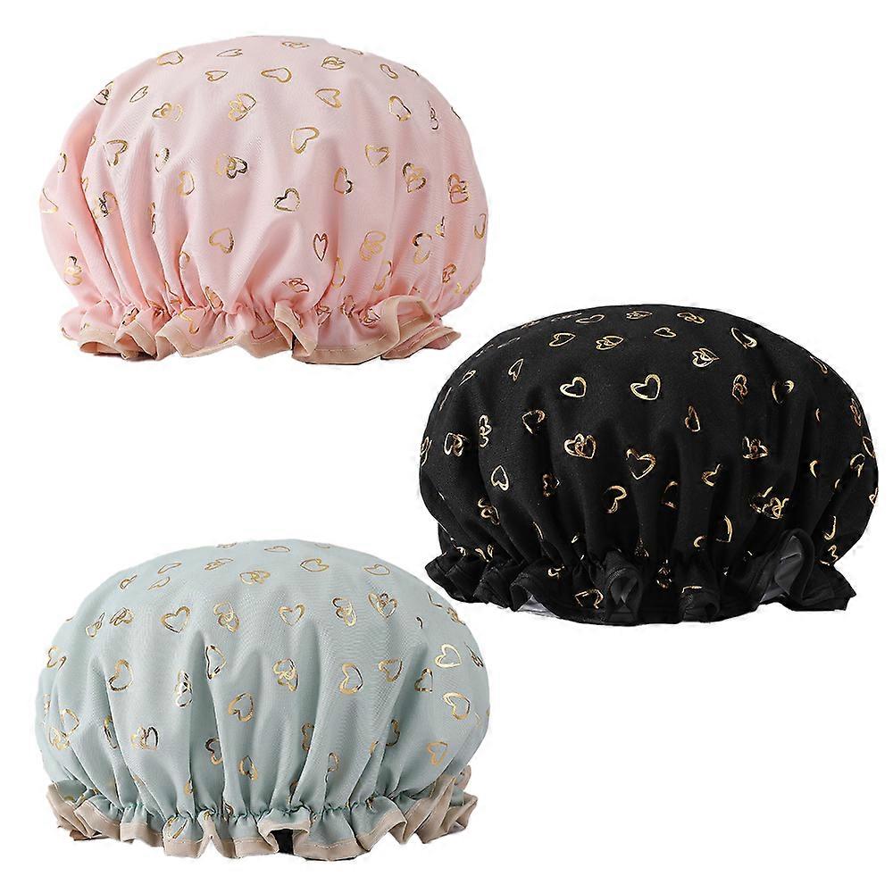 Shower Caps, 3-PACK Women's Bath Cap Waterproof & Double Layered