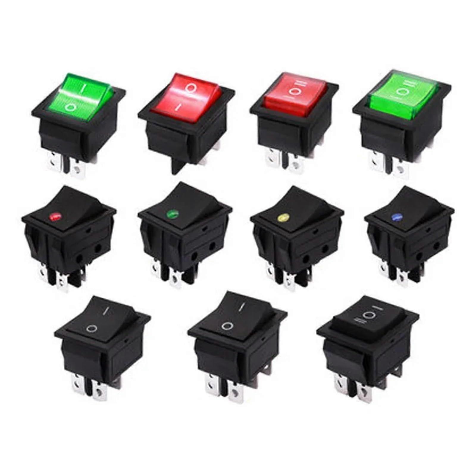 16A 20A 30A KCD4 Rocker Switch 4Pin 6Pin On Off Push Button Switch Red Green Blue Light Power Switch 250V 12V 25 x 32 mm Ref: 2217