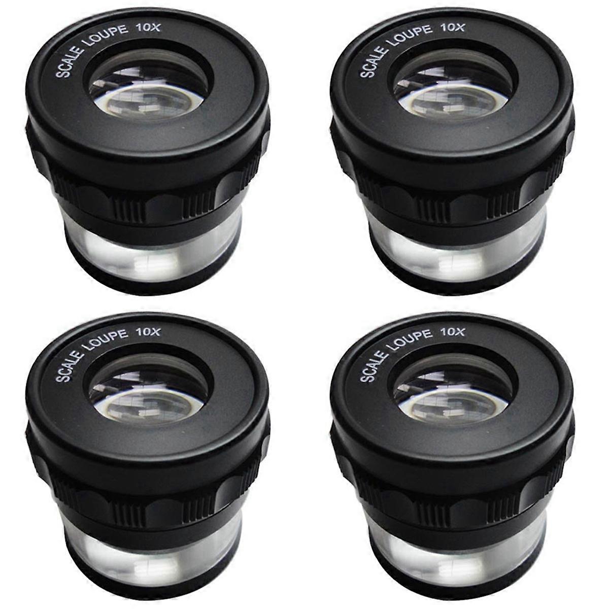 4pcs 10X Stand Measuring Magnifier Scale Loupe Magnifying Glass 10X with Scaled Magnifier