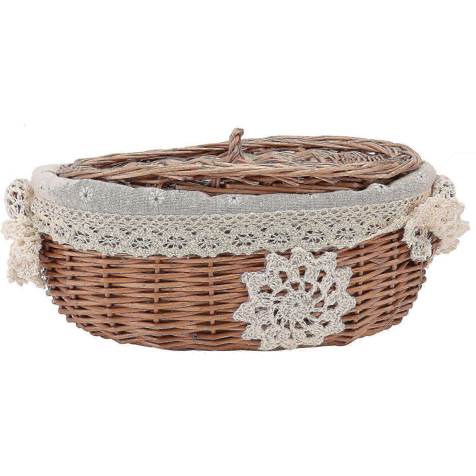 Geflochtener Aufbewahrungskorb Rattan Dekor Korb Tablett Brot Servierkorb Runde Rattanplatte Picknickkorb 2 Personen