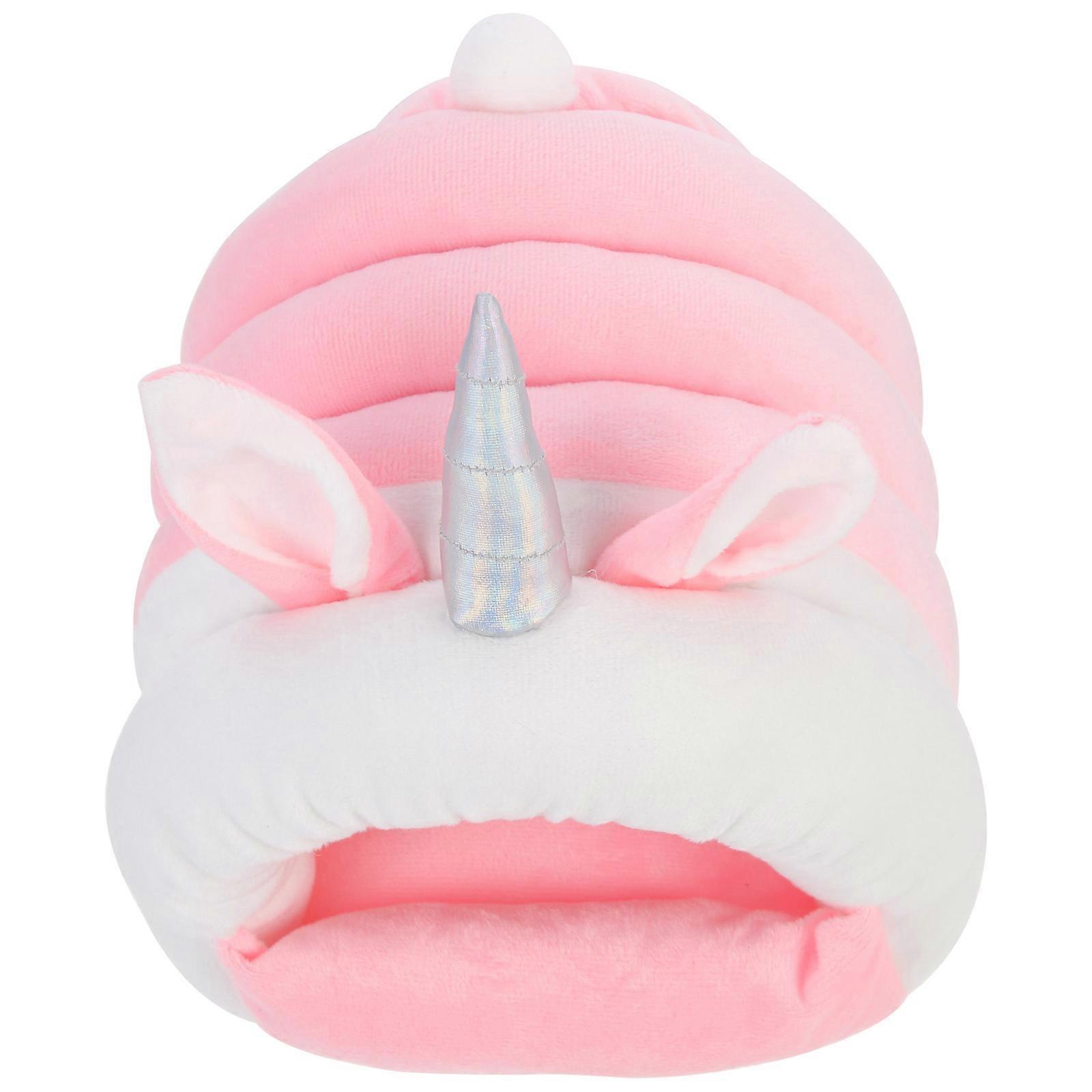 Warmth Hamster Bed Small Pet Unicorn-Shaped Indoor Use Pink 23.50X19.00X18.50CM 1Pack