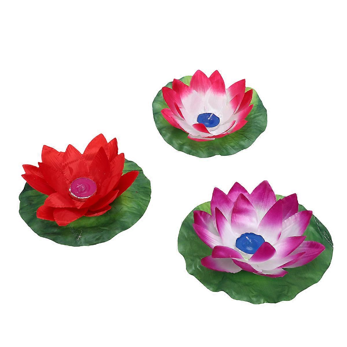 Floating Tea Lights Candles Lotus Shape Pink Couples Long-Term Use 3Pcs