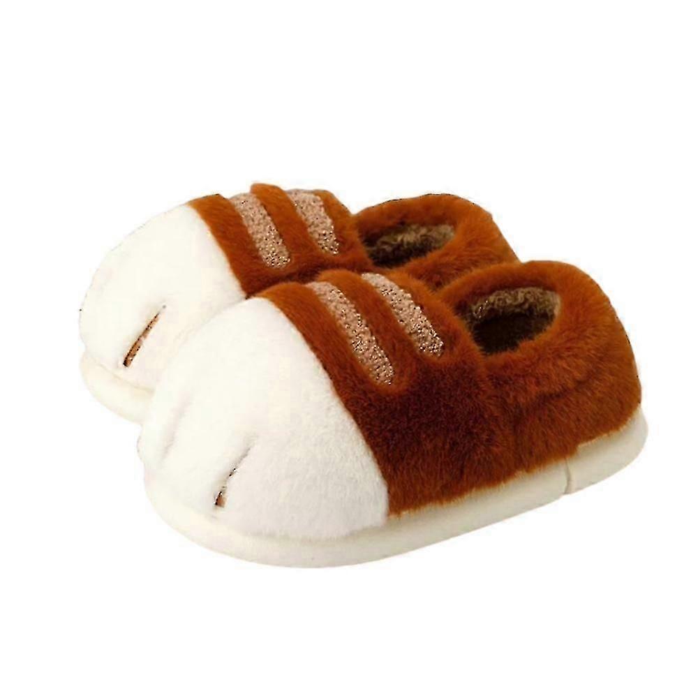 Vinter Sød Kat Pote Designer Hus Kvinder Pels Hjemmesko Gulv Mute Soveværelse Elskere Varme Plys Sko Indendørs Fluffy Slides