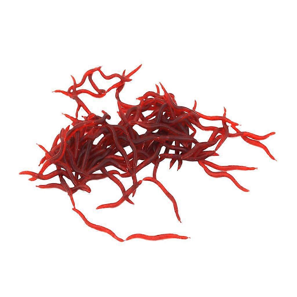 100Pcs Red Soft Earthworm Fishing Bait Worm Lures Crankbaits Hooks Baits
