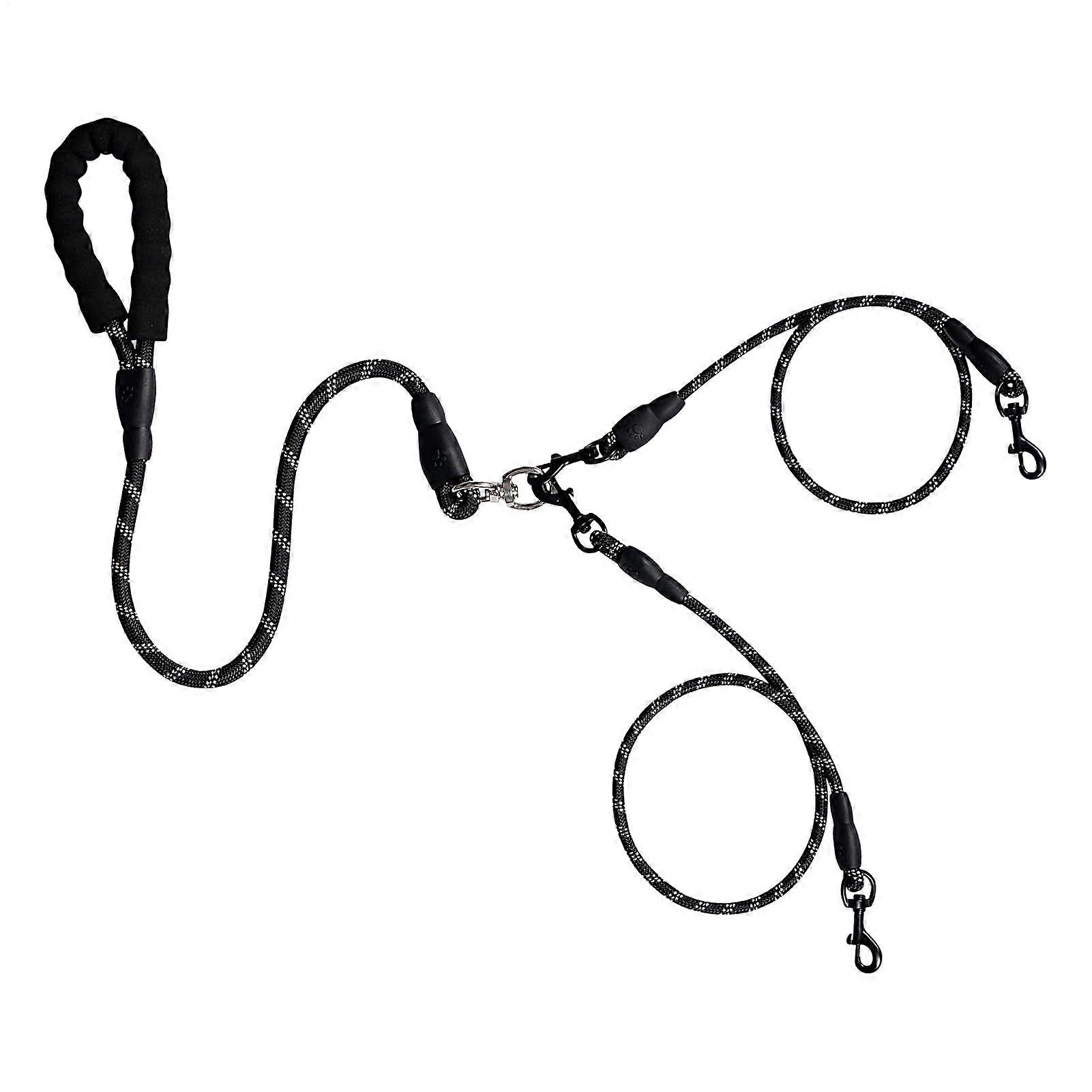 Double Dog Leash Without Tangling – Leash for 2 Dogs – Elastic and ShockAbsorbing Walking, with Poop Bags, Black L