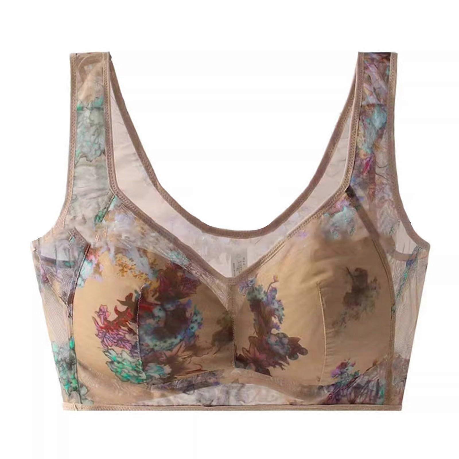 Women's Large Outerwear Set, Beige Lace and Mesh Full Cup Bra with Fixed Straps, XL Sportswear