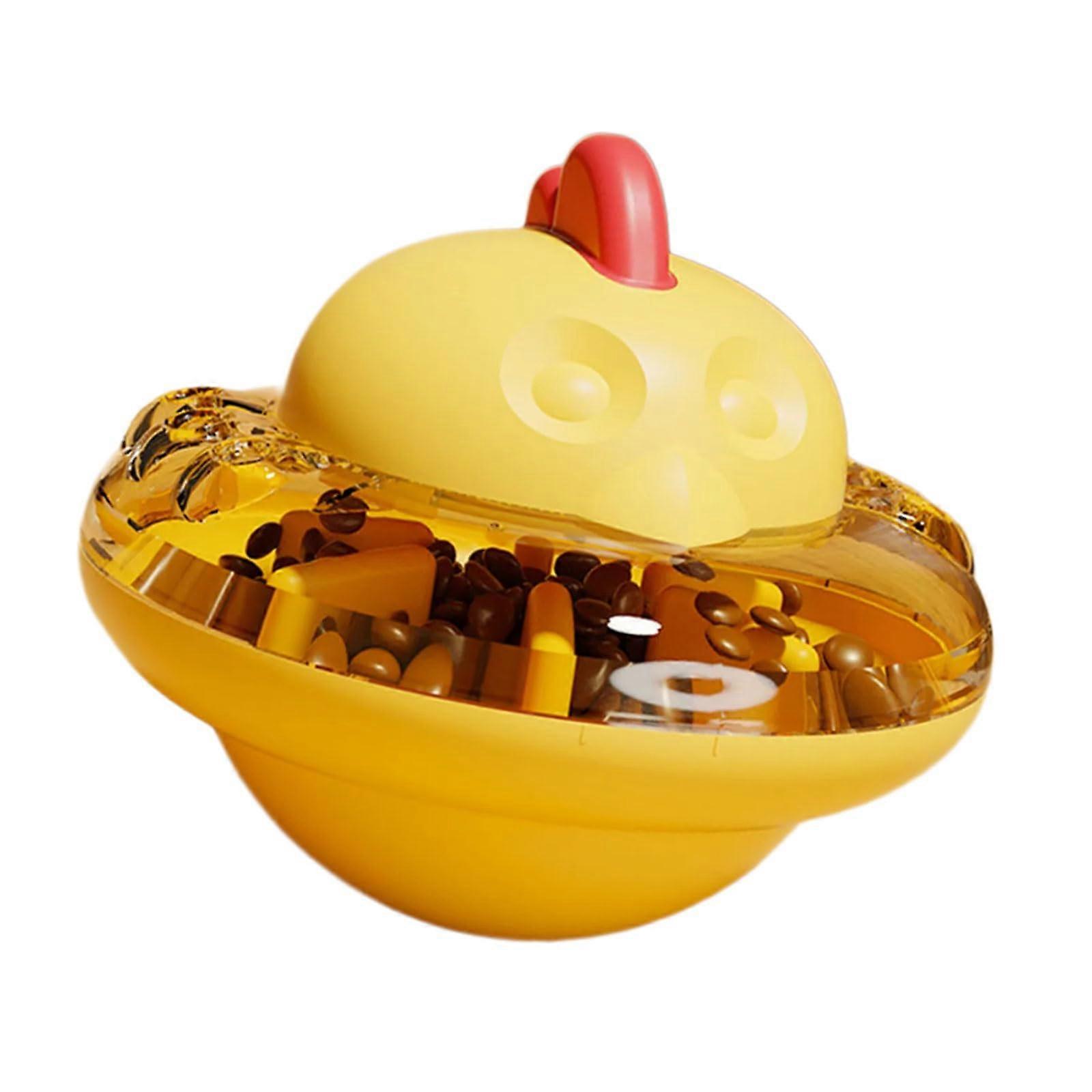 Interactive pet puzzle ball, fun chicken shape, cat food dispenser, engaging play toy in yellow