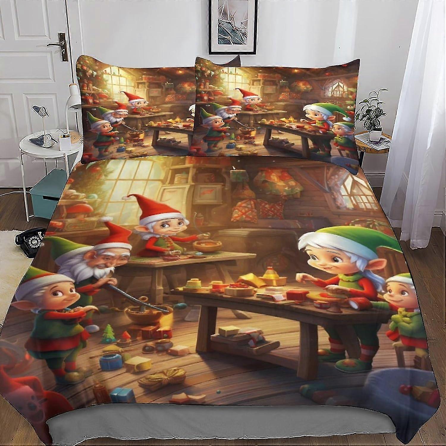 Christmas Elf påslakan för barn sängkläder, 3-delat mikrofibertäcke med 3D-utskriftsdesign