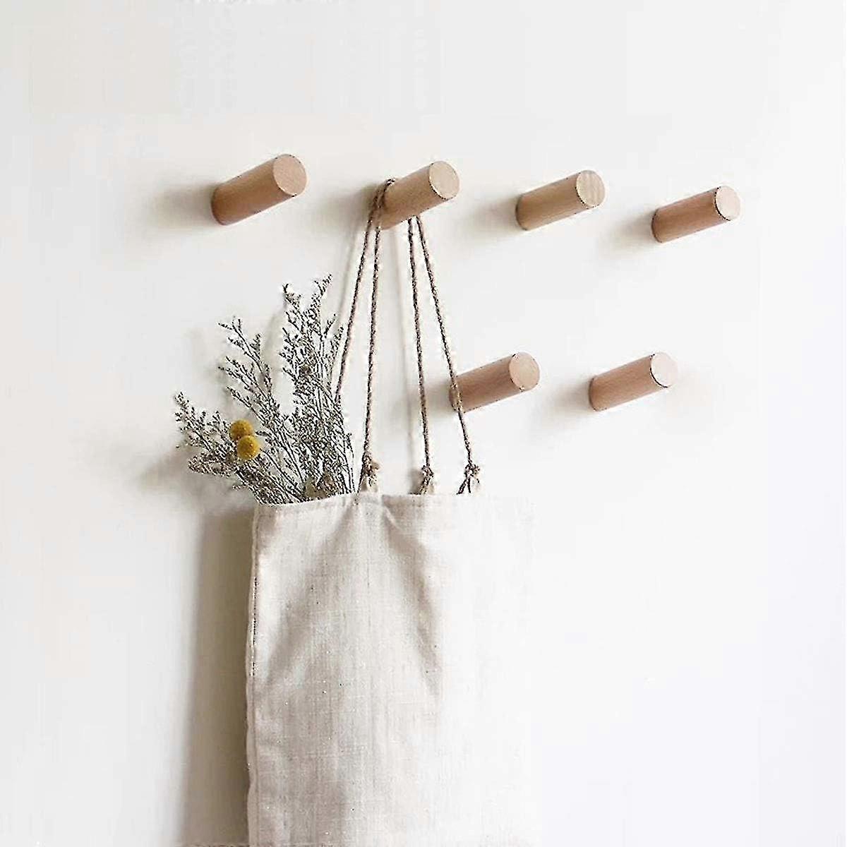 Decorative wall hooks for hats, wooden pack of 6 beech hooks