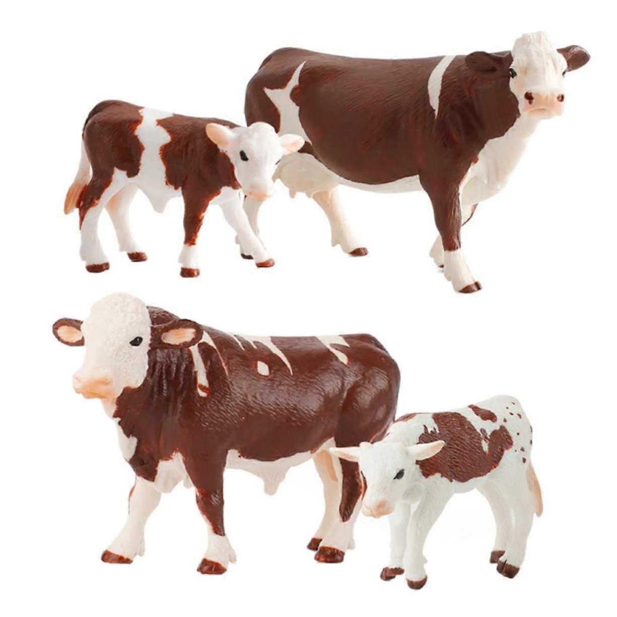4 Piece Realistic Cow Figures Set for Kids Farm Animal Toys Small White Cow Model Simulation Playset