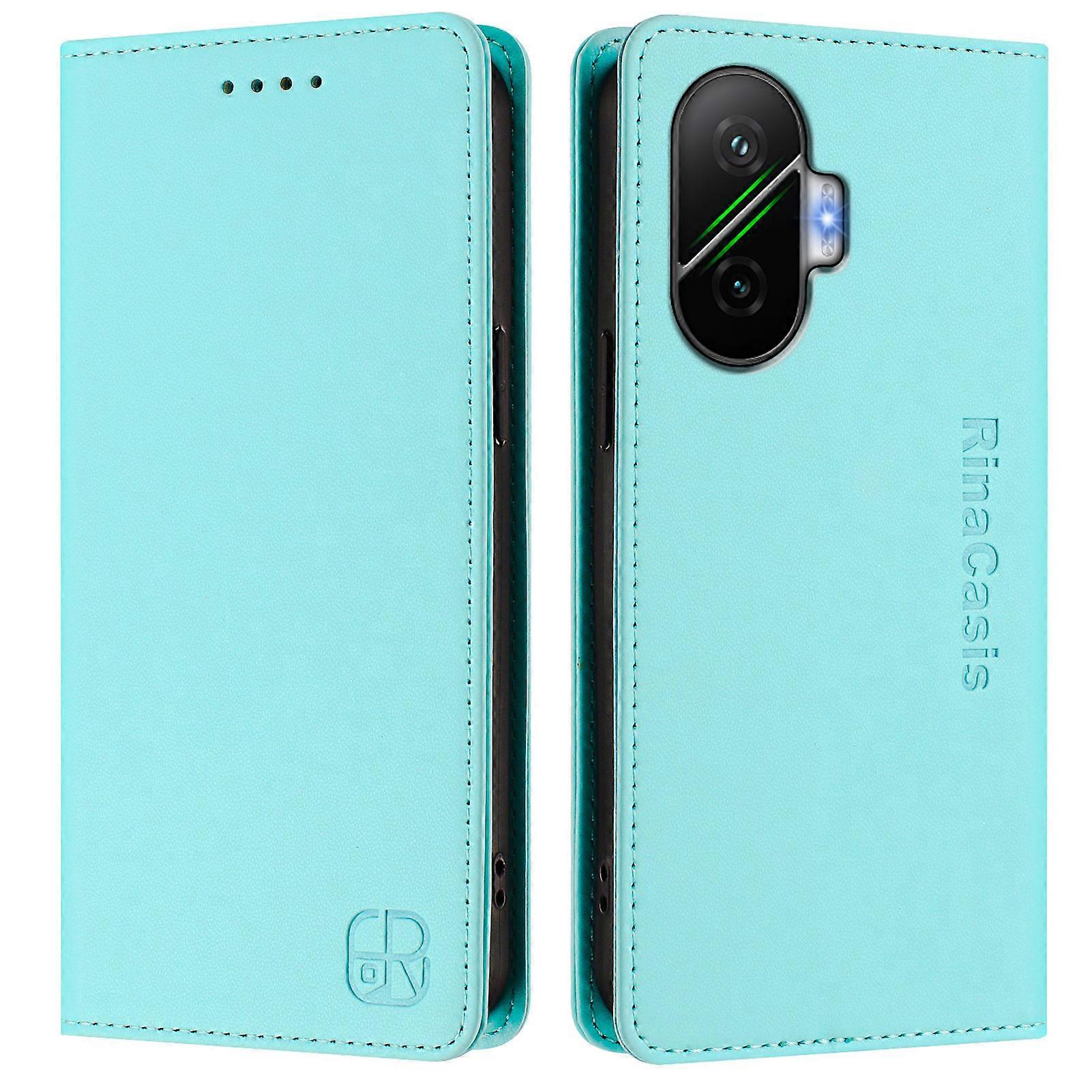 For Xiaomi Poco F7 5G Leather Case RINACASIS RC01 Phone Cover with RFID Blocking Wallet Stand Mint Green