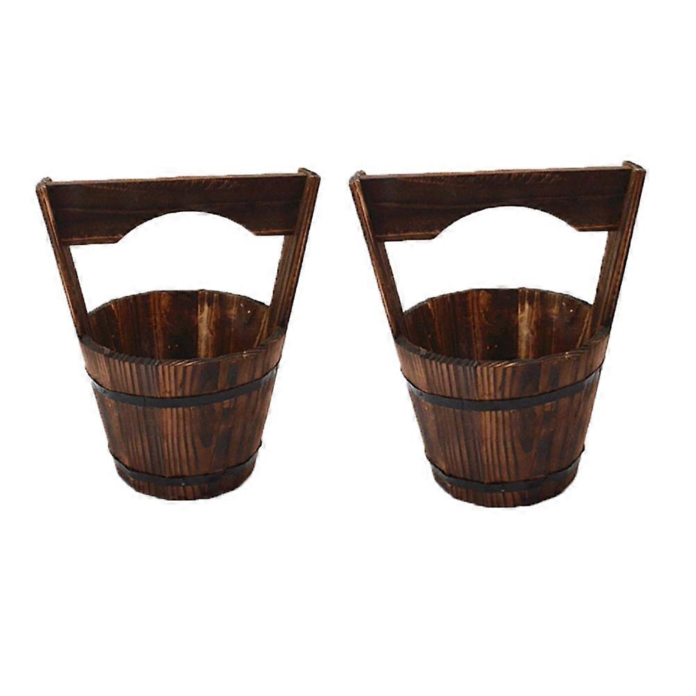Rustic Wood Bucket Planter for Garden Patio Hanging Succulent Planter 27x23x13cm 2Pcs