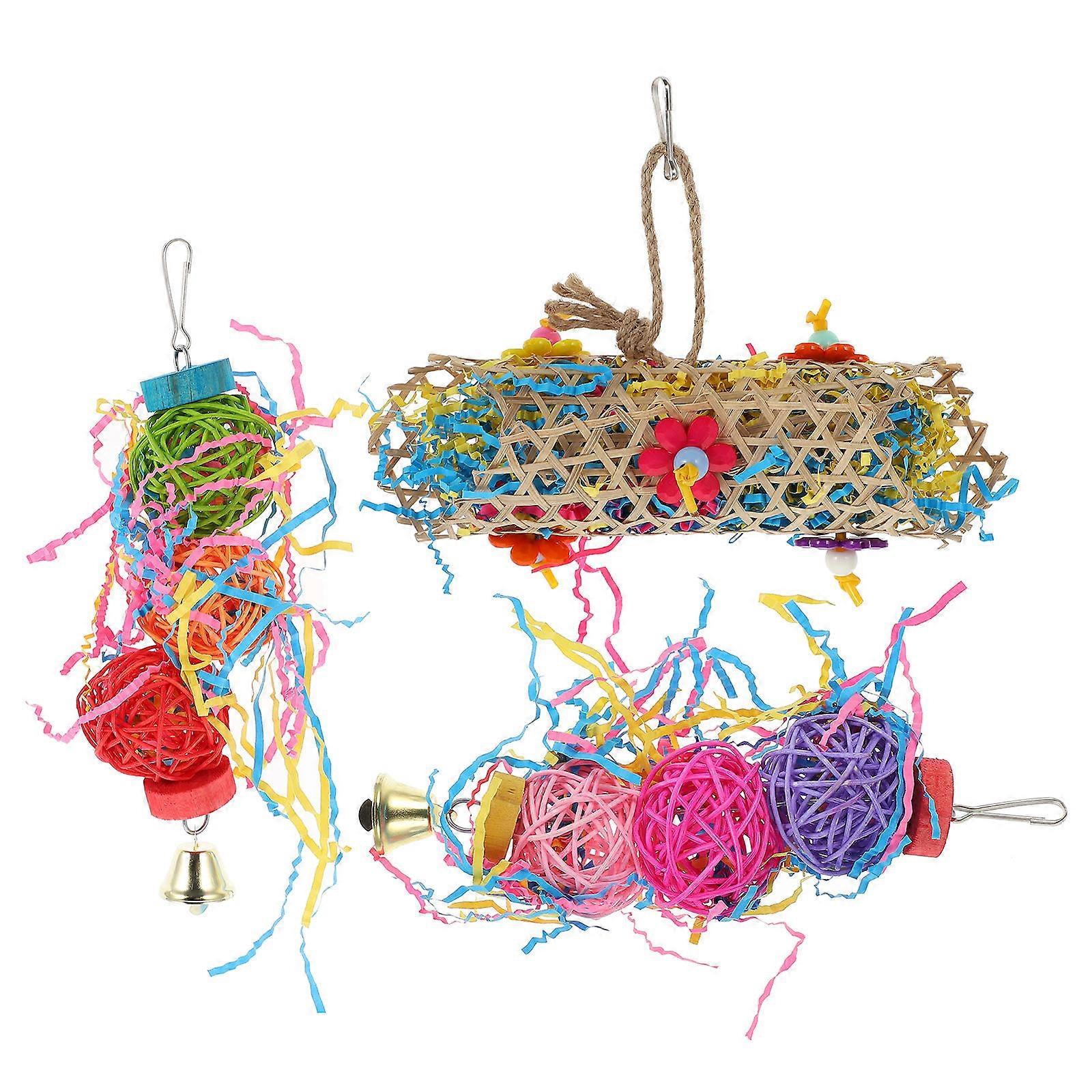 Parrot Hanging Cotton Rope & Shredded Paper Toy Set for Bird Exercise and Entertainment Safe for Parrots, Cockatoos, Parakeets
