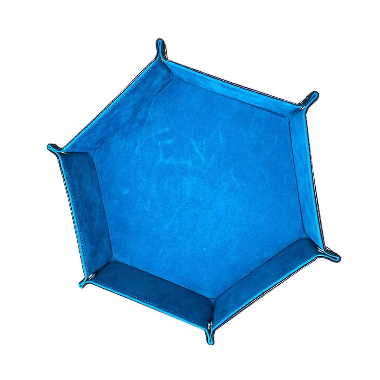Hexagon Dice Tray Foldable PU Leather Blue Dice Storage Box For Tabletop Games For Players And Small Item Storage