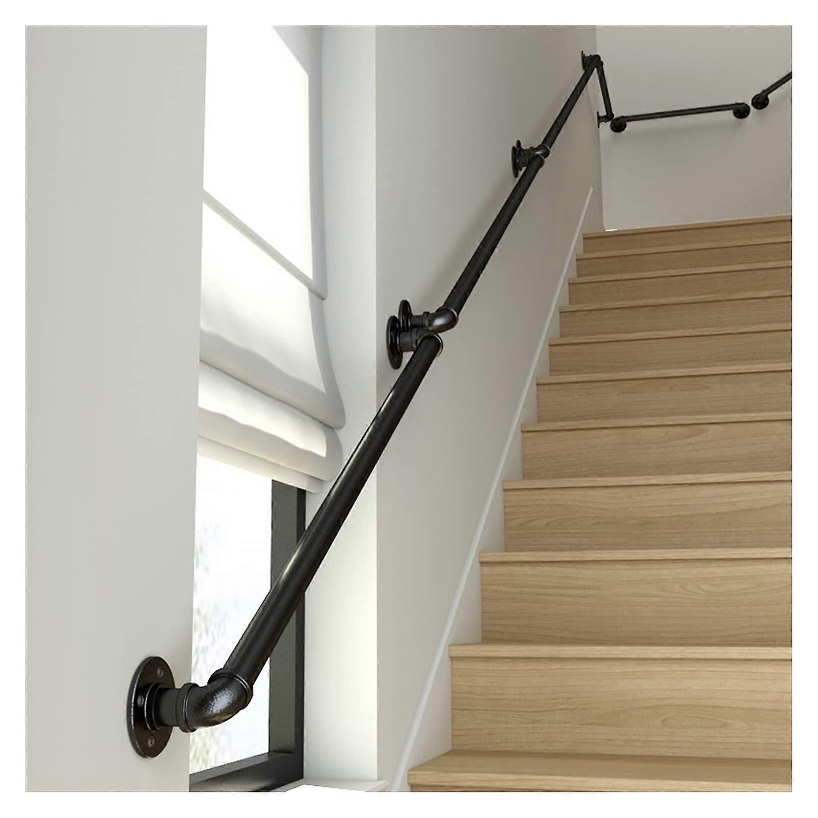 Handrails for indoor stairs, black railing, nonslip industrial pipe wallmounted (Black, 3m)