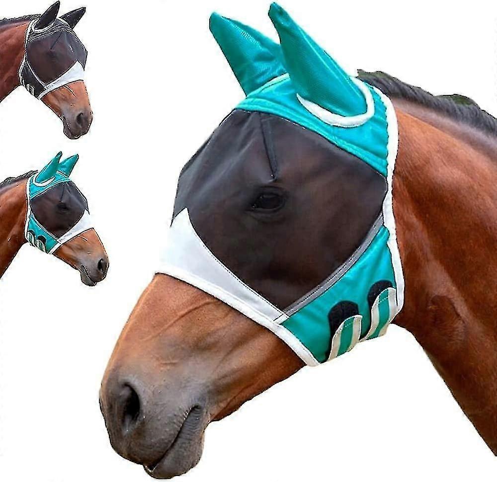 Horse Fly Mask Uv Protection Horse Fly Mask With Ears Net/forelock Hole/reflective Trim Stretchy Fly