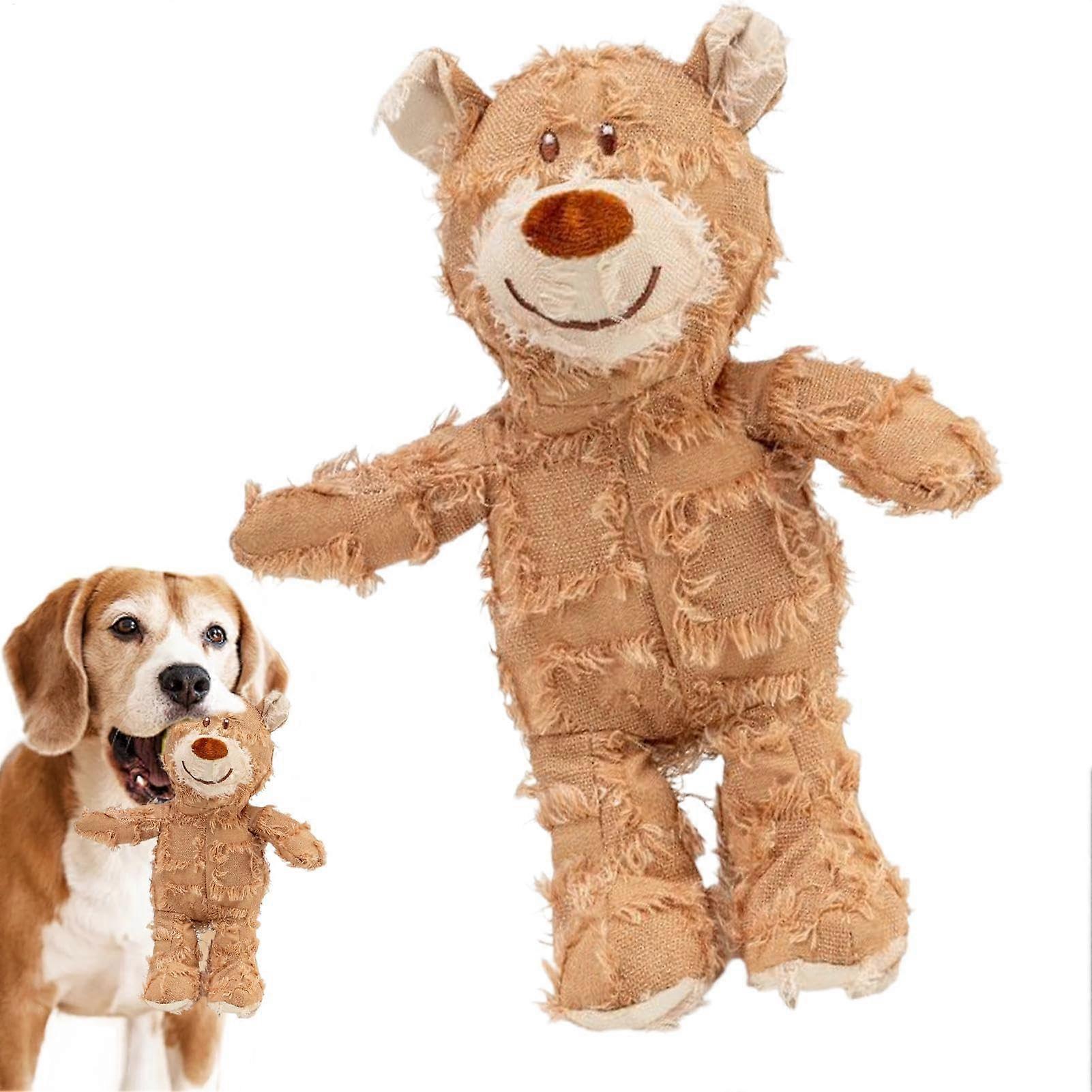 Bear Dog Toy Interactive Squeaky Bite-Resistant Stuffed Animal Soft Chew Toy For Teething Training Boredom Light Brown