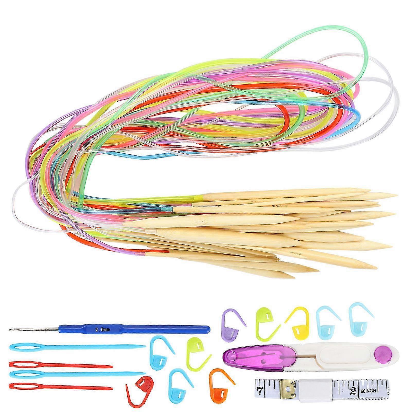 18Pcs Circular Double Pointed Bamboo Color Needlework Tools with Accessories Pack (120cm)