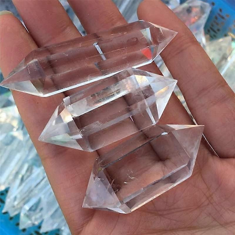 2piece set of natural quartz crystal rods, clear doubleterminated hexagonal Reiki crystals