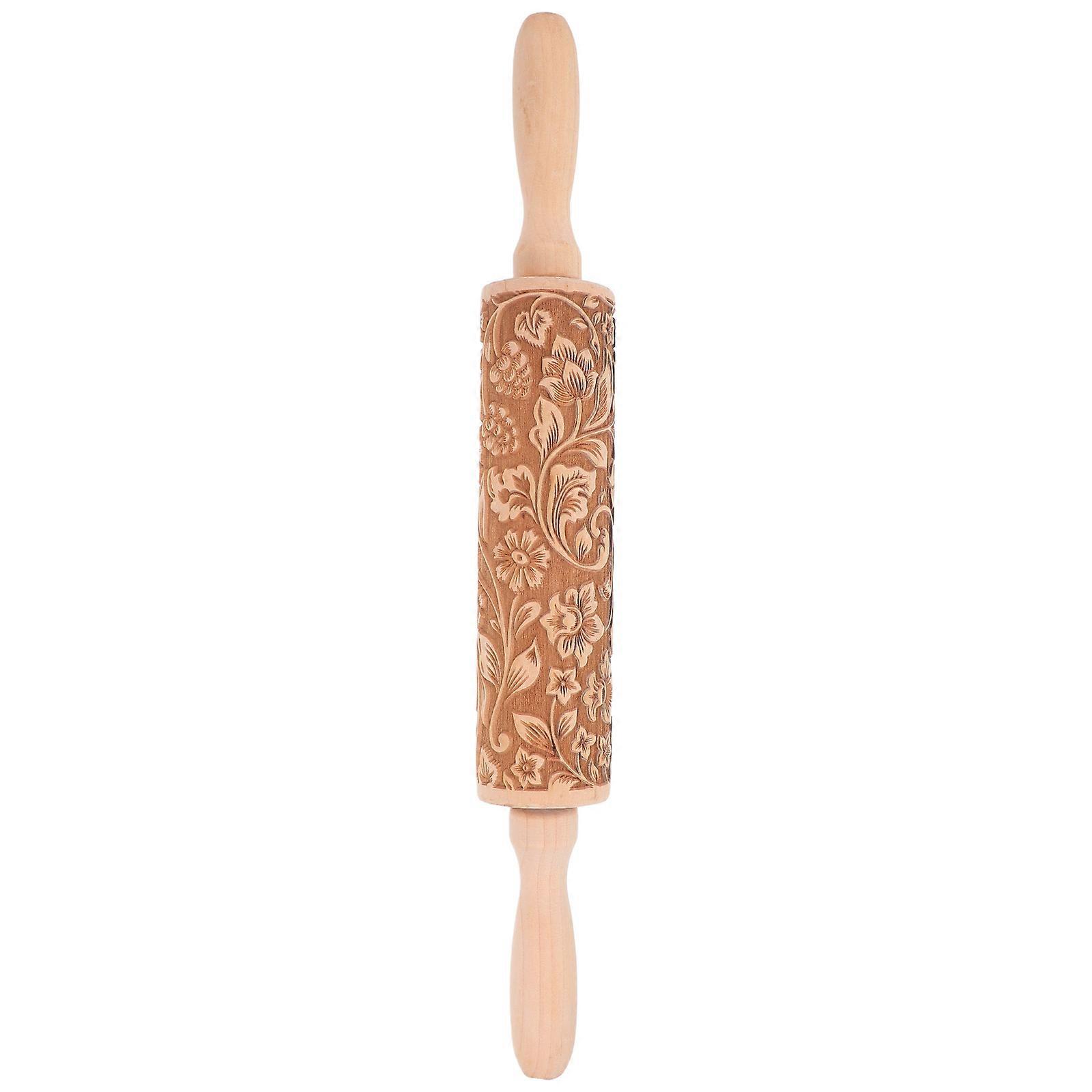 Embossed Wooden Rolling Pin with Engraved Pattern for Baking Cookies, Pastry, and Fondant – User Friendly Design for Easy Dough Handling and Creative