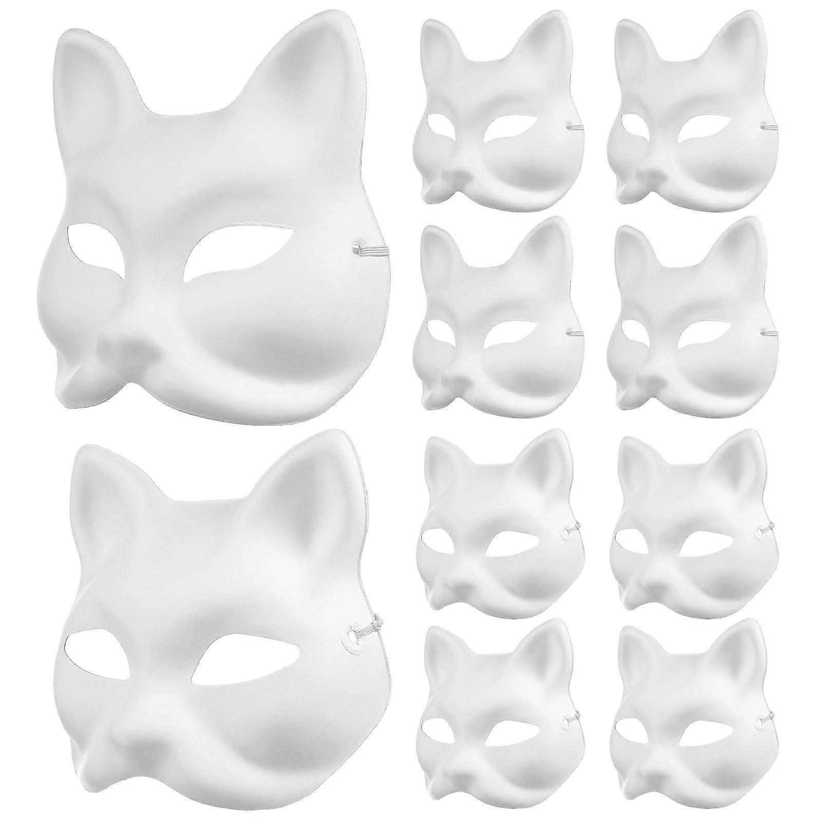 10pcs Cat Masks for Painting DIY Blank Half Face Cosplay Mask, Paintable Paper Masquerade Mask with Pre Punched Holes for Halloween Art Class